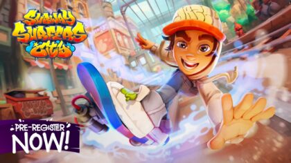 Partie de Subway Surfers en ligne avec un personnage courant sur les rails du métro