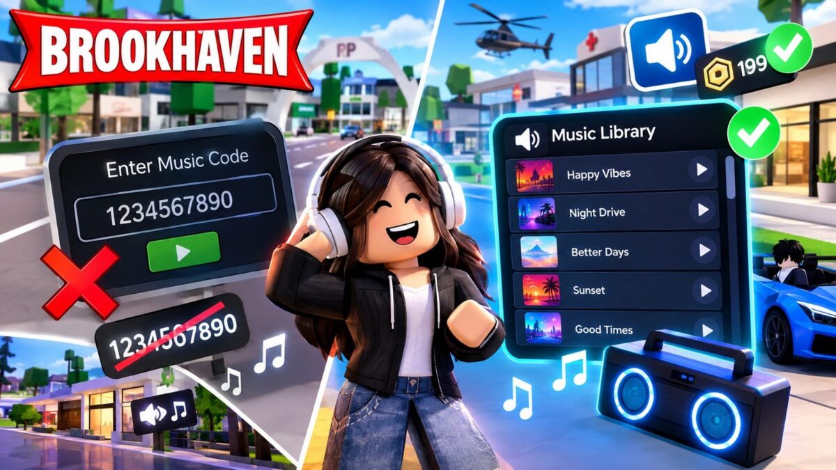 Joueur Roblox dans Brookhaven RP utilisant la radio pour entrer un code musical