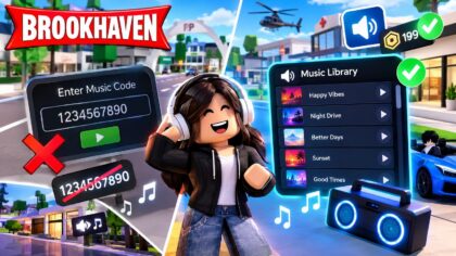 Joueur Roblox dans Brookhaven RP utilisant la radio pour entrer un code musical