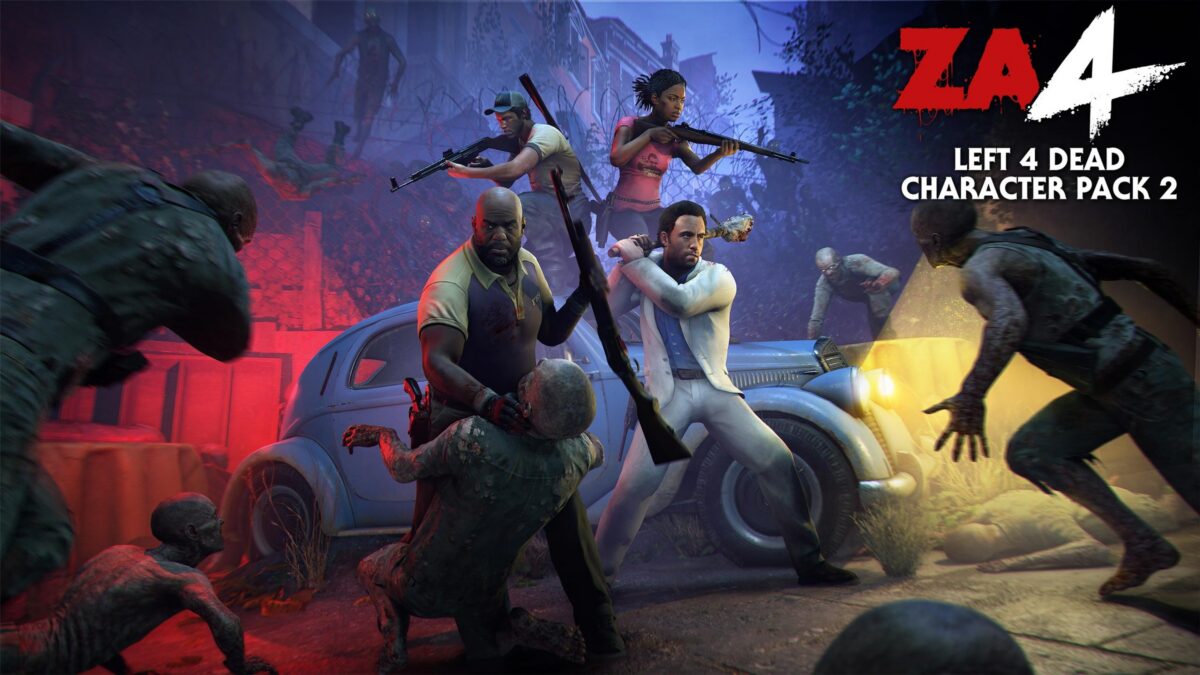 Quatre survivants de Left 4 Dead progressant dans une rue urbaine envahie par les infectés