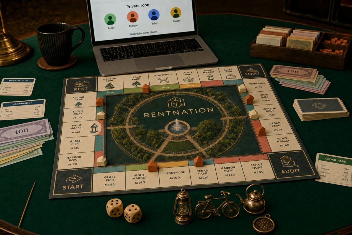 Plateau de Monopoly affiché sur un écran pour une partie en ligne